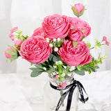 Pink Silk Peony Artificial Flowers Rose Wedding Home DIY Deco White Fake Flower