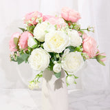 Pink Silk Peony Artificial Flowers Rose Wedding Home DIY Deco White Fake Flower