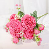 Pink Silk Peony Artificial Flowers Rose Wedding Home DIY Deco White Fake Flower