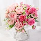 Pink Silk Peony Artificial Flowers Rose Wedding Home DIY Deco White Fake Flower