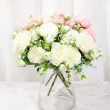 Pink Silk Peony Artificial Flowers Rose Wedding Home DIY Deco White Fake Flower