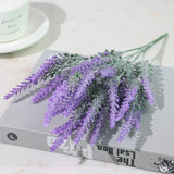 Artificial Flowers Flocked Plastic Lavender Bundle Fake Plants Wedding Bridle Bouquet Indoor Outdoor Home Kitchen Office Table