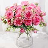 Pink Silk Peony Artificial Flowers Rose Wedding Home DIY Deco White Fake Flower