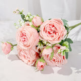 Pink Silk Peony Artificial Flowers Rose Wedding Home DIY Deco White Fake Flower