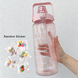 2 Liters Water Bottle Motivational Drinking Bottle Sports Water Bottle With Time Marker Stickers Portable Reusable Plastic Cups