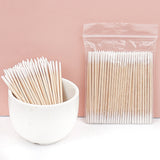 100/300 Pcs Disposable Ultra-small Cotton Swab Brush Lint Free Micro Wood Makeup Brushes Eyelash Extension Glue Removing Tools