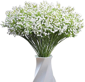 JIFTOK Babys Breath Artificial Flowers, 24 Pcs Fake Flowers Gypsophila Bouquet Fall Flowers Artificial for Decoration, Real Touch Silk Flower for Wedding Christmas DIY Party Home Garden Office(White)