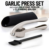 Kitchen Easy To Clean Premium Garlic Press with Soft and Easy To Squeeze Handle - Includes Silicone Garlic Peeler & Cleaning Brush