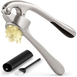 Kitchen Easy To Clean Premium Garlic Press with Soft and Easy To Squeeze Handle - Includes Silicone Garlic Peeler & Cleaning Brush