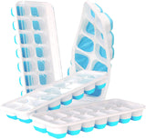 4 Packs Easy-Release Silicone & Flexible Ice Cube Trays with 14-Ice Cube Trays and Removable Covers