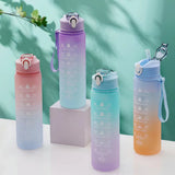 750ml Large Capacity Water Bottle Straw Cup Gradient Color Plastic Water Cups With Time Marker Outdoor Fitness Sports Bottle