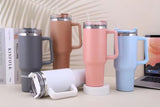 40oz In-Car Vacuum Flasks Portable Stainless Steel Insulated Tumbler with Straw  & Handle